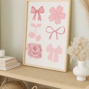 Pink Bow and Floral Wall Art Decor
